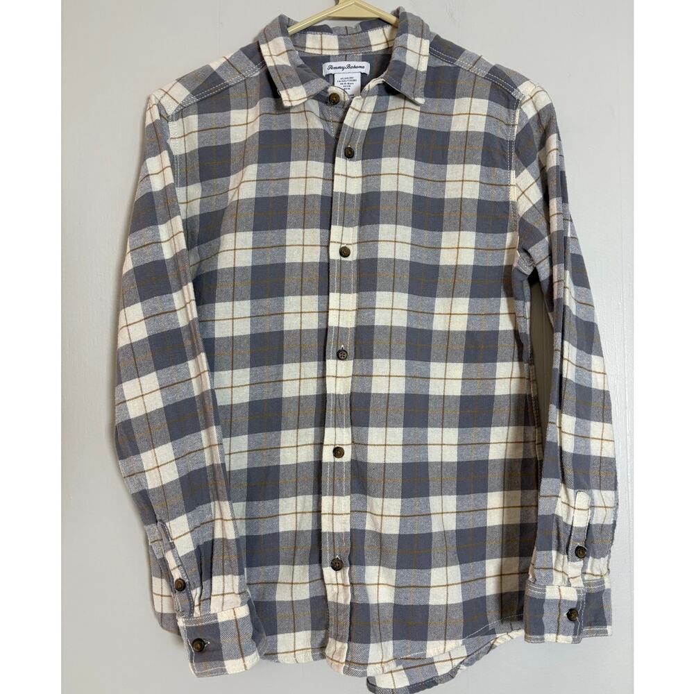 Tommy Bahama Youth XXL (16) Long Sleeve Button Front Plaid Cotton Flannel Shirt